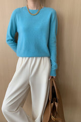 Autumn Collection : Blouse Femme Manches Longues Col Rond Laine in Bleu van Seroa