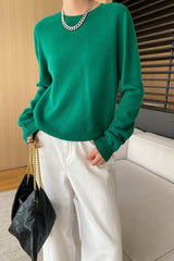 Autumn Collection : Blouse Femme Manches Longues Col Rond Laine in Vert van Seroa