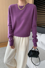 Autumn Collection : Blouse Femme Manches Longues Col Rond Laine in Violet van Seroa