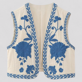 other : Gilet Bohème Brodé à Motifs Floraux Coton Femme in Bleu van Seroa