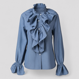 top blouses : Blouse Élégante à Volants avec Manches Statement Femme in Bleu van Seroa