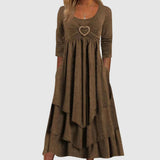 dresses : Robe Midi Bohème Cœur Femme - Fluide et Élégante pour l'Été in Marron van Seroa