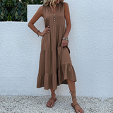 dresses : Robe Midi d'Été Sans Manches à Boutons et Coupe Décontractée Femme in Marron van Seroa