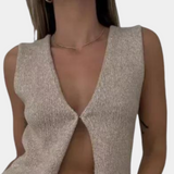 top blouses : Top Femme sans Manches Ajustée Fendu in Kaki van Seroa