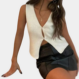 top blouses : Top Femme sans Manches Ajustée Fendu in Blanc van Seroa