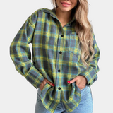 top blouses : Chemise Blanche Femme Oversize Carreaux in Vert van Seroa