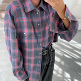 top blouses : Chemise Blanche Femme Oversize Carreaux in van Seroa