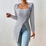 Autumn Collection : Pull Femme Denim Asymétrique in Gris van Seroa