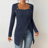 Autumn Collection : Pull Femme Denim Asymétrique in Bleu marine van Seroa