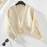 Cardigan : Gilet sans Manche Femme Taille Haute Dentelle in Beige van Seroa