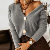 Gilets pour femmes : Cardigan Femme Col V Décontracté in Gris van Seroa
