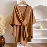 Autumn Collection : Gilet Femme Enveloppant Kaki Autumn Collection in Marron Taille unique van Seroa