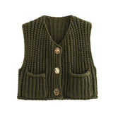 Autumn Collection : Cardigan Femme sans Manches in Vert Militaire van Seroa