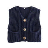 Autumn Collection : Cardigan Femme sans Manches in Bleu Marine van Seroa