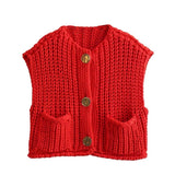 Autumn Collection : Cardigan Femme sans Manches in Rouge (encore 2 en stock) van Seroa
