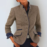Cardigans pour femmes : Cardigan Femme Col Montant Élégant in Marron S van Seroa