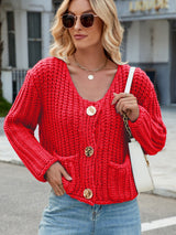 Gilets pour femmes : Cardigan Femme Pull Col Rond in Orange-Rouge van Seroa