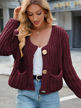 Gilets pour femmes : Cardigan Femme Pull Col Rond in Bourgogne van Seroa