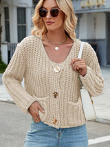 Gilets pour femmes : Cardigan Femme Pull Col Rond in Beige van Seroa