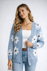 Cardigans pour femmes : Gilet sans Manche Femme Floral in Bleu van Seroa