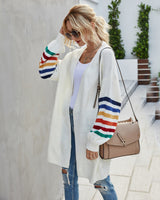 Cardigans pour femmes : Gilet Femme Long à Manches Rayées Cardigans pour femmes in Blanc van Seroa