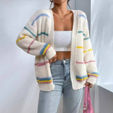 Cardigan : Cardigan Femme Rayé Gilet Surdimensionné in Abricot van Seroa