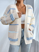 Cardigan : Cardigan Femme Rayé Gilet Surdimensionné in Bleu ciel van Seroa