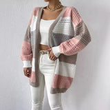 Pulls et gilets pour femmes : Cardigan Femme Gilet Vert Rayé in van Seroa