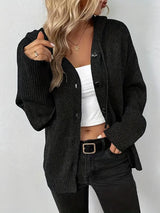 Cardigan : Cardigan Femme Boutonné Gilet Capuche in Noir van Seroa