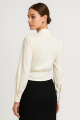 top blouses : Blouse Blanche Femme en Satin top blouses Manches Gonflées in van Seroa