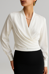 top blouses : Blouse Blanche Femme en Satin top blouses Manches Gonflées in Blan van Seroa