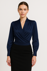top blouses : Blouse Blanche Femme en Satin top blouses Manches Gonflées in van Seroa