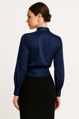 top blouses : Blouse Blanche Femme en Satin top blouses Manches Gonflées in van Seroa