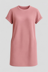 Dresses : Robe d'été Femme Casual en Coton Doux avec Poches, Col Rond et Manches Courtes in Rose clair van Seroa