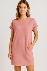 Dresses : Robe d'été Femme Casual en Coton Doux avec Poches, Col Rond et Manches Courtes in van Seroa
