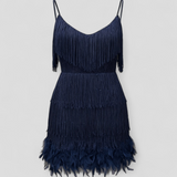 Dresses : Robe de Cocktail Élégante pour Femme, Robe de Soirée Formelle en Satin Noir, Tailles S-XL in Bleu marine van Seroa