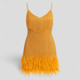Dresses : Robe de Cocktail Élégante pour Femme, Robe de Soirée Formelle en Satin Noir, Tailles S-XL in orange doré van Seroa