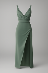 Dresses : Robe Midi Drapée Femme avec Fente Latérale Élégante - Parfaite pour les Cérémonies in Vert van Seroa