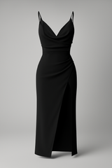 Dresses : Élégante robe midi drapée avec fente latérale - Parfait pour les cérémonies in Néra van Seroa