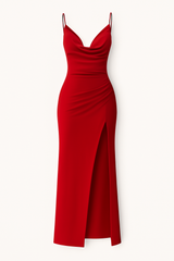 Dresses : Élégante robe midi drapée avec fente latérale - Parfait pour les cérémonies in Rossa van Seroa