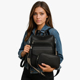 Bags : Grand Sac à dos pour Femme en Cuir Véritable Noir avec Compartiments pour le Travail et les Voyages in van Seroa