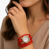 Montre Femme Élégante avec Bracelet Long en Cuir Véritable Noir - Style Unique