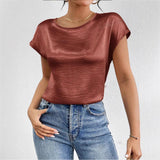 Chemises : Chemise Blanche Femme Manches Courtes Décontracté in Marron van Seroa