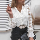 Hauts pour femmes : Chemisiers Femme Manches Longues Dentelle in Blanc van Seroa