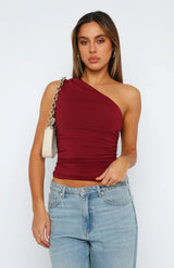 top blouses : Top Femme Haut Torsadé Épaule in Rouge van Seroa