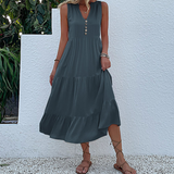 dresses : Robe Midi d'Été Sans Manches à Boutons et Coupe Décontractée Femme in Gris foncé van Seroa