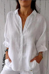 top blouses : Chemise Blanche Femme en Lin Décontractée - Confortable et Élégante in van Seroa