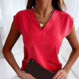 top blouses : Blouse Femme Manches Courtes Fluide in Rouge van Seroa