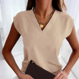top blouses : Blouse Femme Manches Courtes Fluide in Kaki van Seroa