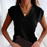 top blouses : Blouse Femme Manches Courtes Fluide in Noir van Seroa